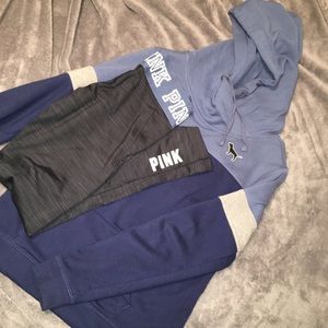 Pink hoodie with matching yoga pants