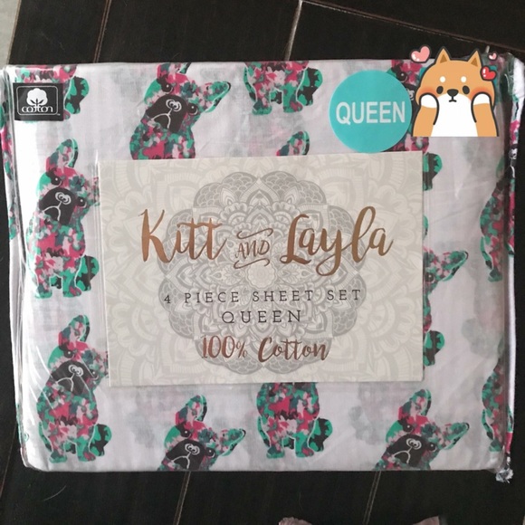Kitt & Layla Frenchie French Bulldog Queen Sheets - Picture 1 of 6