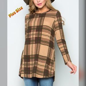 ✳️ Mocha and Brown Plaid Tunic (Plus Size)