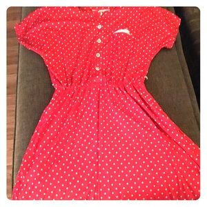 Red dress with white polka dots