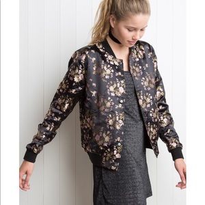 Brandy Melville Embroidered Floral Bomber Jacket