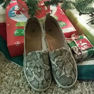 Snake print slip on flats