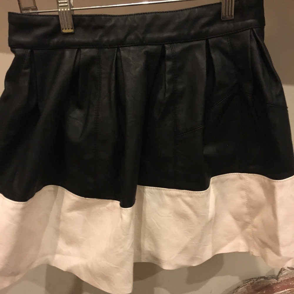 Black + White pleather mini skirt