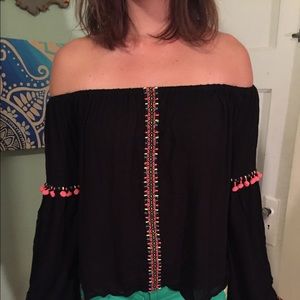 Forever 21 off the shoulder top with Pom poms