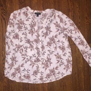 F21 Chiffon like cream and tan floral blouse