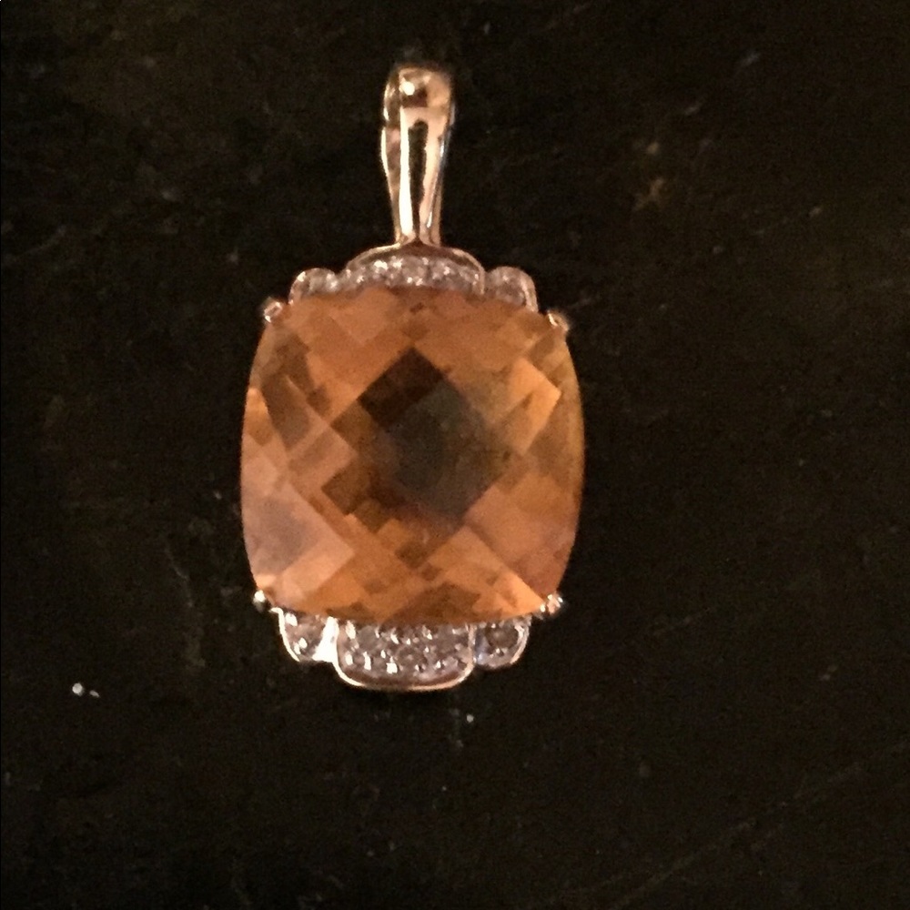 14 k Gold Citrine and Diamond Pendant