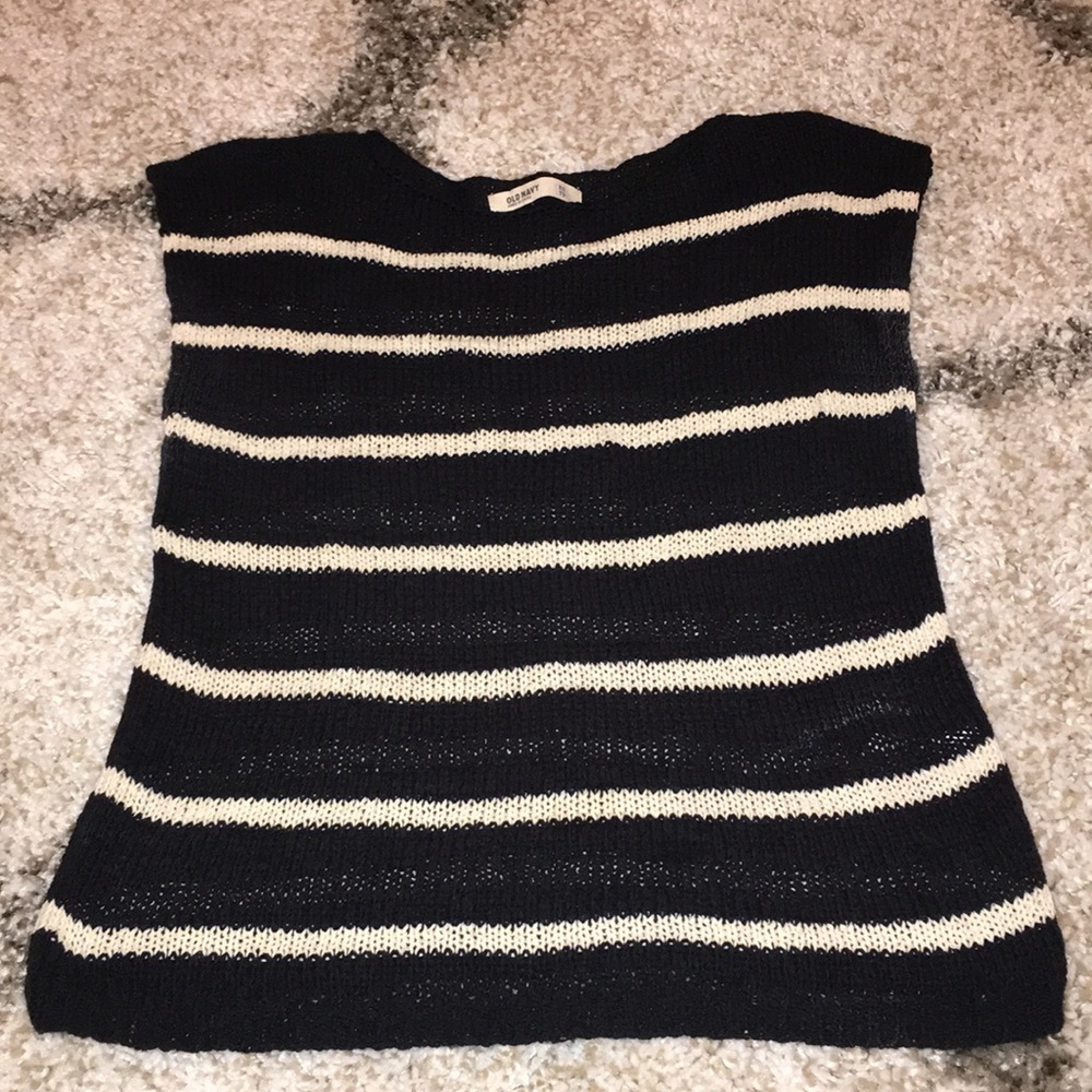 Old Navy Cream & Navy Striped Cotton Sweater XS