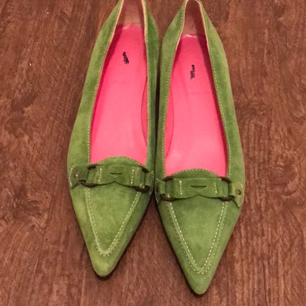 J Crew Pointed Toe Flats size 9 green suede