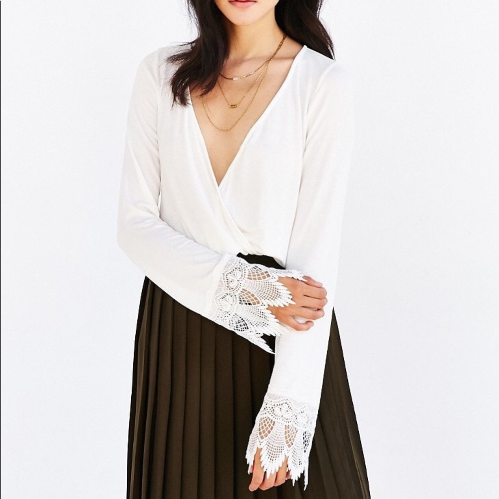UO white crochet bell sleeve top