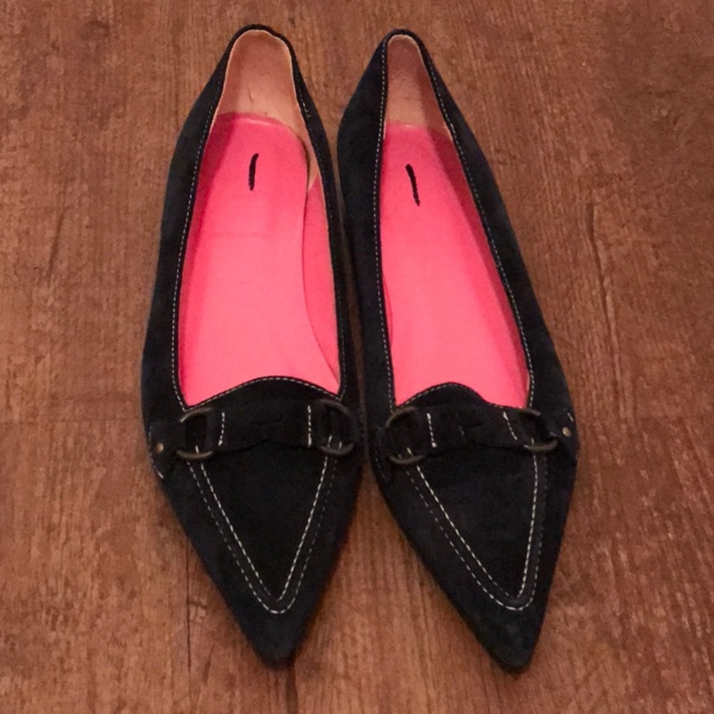 J Crew Pointed Toe Flats in navy suede size 9