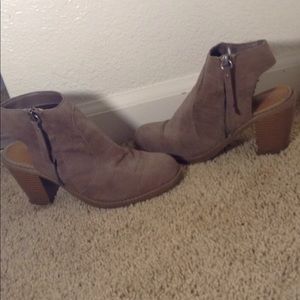 suede ankle boot heels with a cutout on the back!