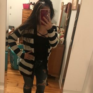 24 hour sale Black And White Striped Cardigan
