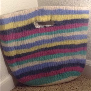 Colorful stripped big wool purse