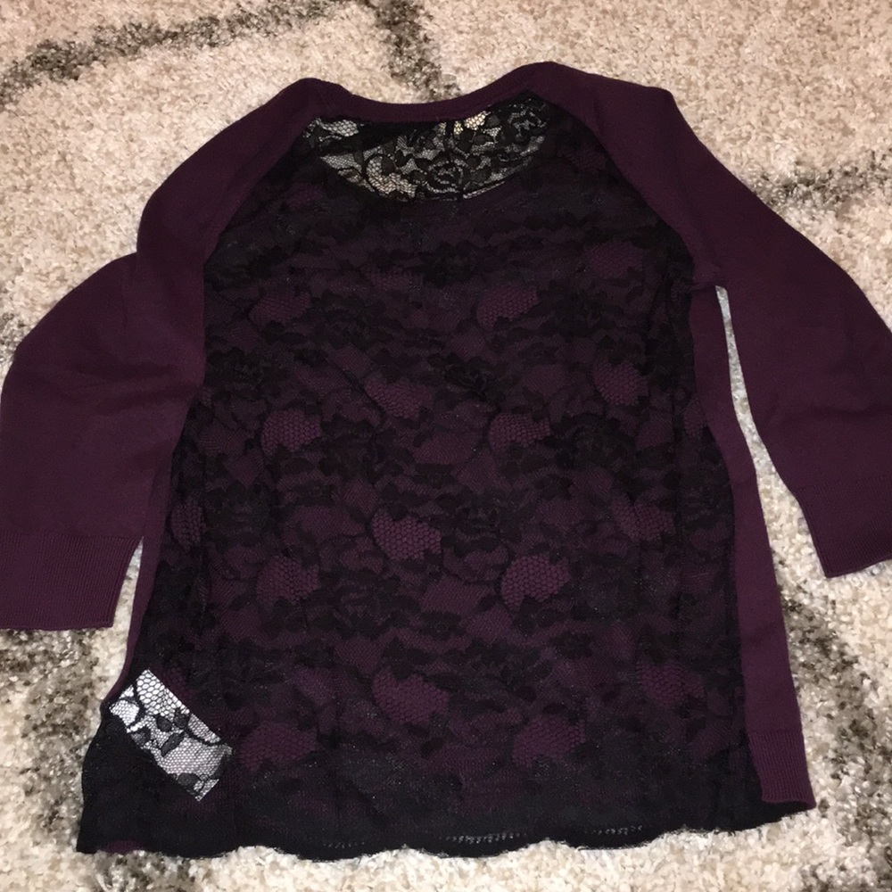 Anthropologie SMALL Burgundy Sweater Black Lace Back S