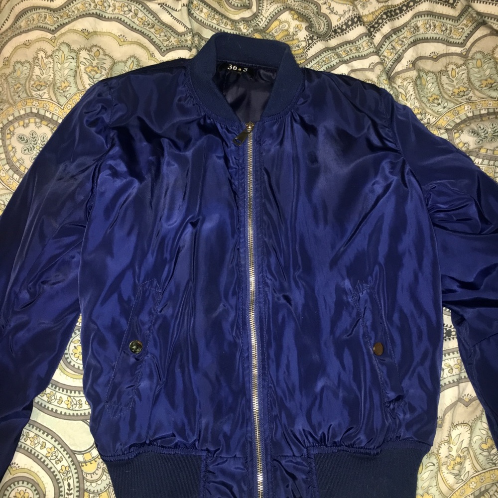 ROYAL BLUE BOMBER JACKET WITH GOLD ZIPPERS