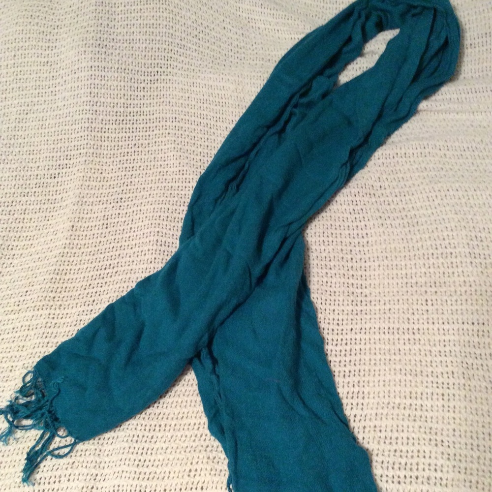 Teal green/blue scarf with fringe edges