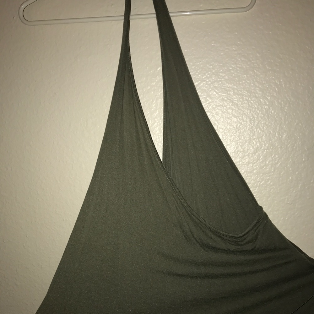 Army green, deep V neck, halter top