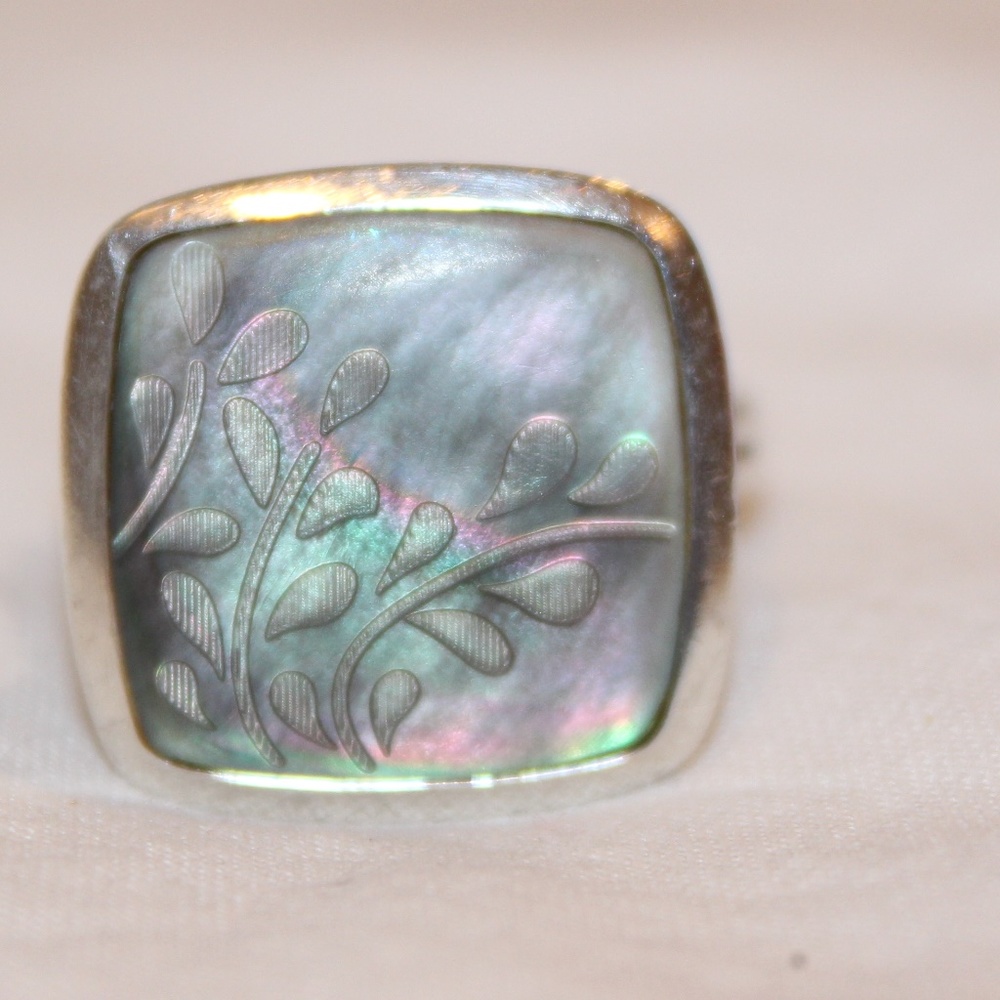 Silpada Etched Black Lip Shell Sterling Ring