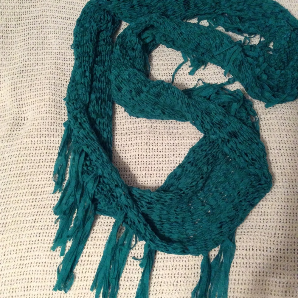 Dark teal infinity scarf with fringes