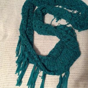 Dark teal infinity scarf with fringes