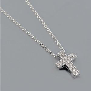 CZ Pave Stone Cross Pendant Necklace