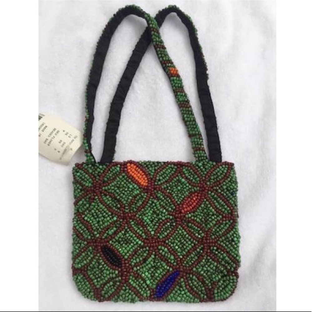 Peruvian Connection Geometric Flower Bead Handbag