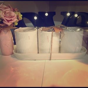 Rae Dunn "GROW,FLOURISH,THRIVE" Pots with Tray