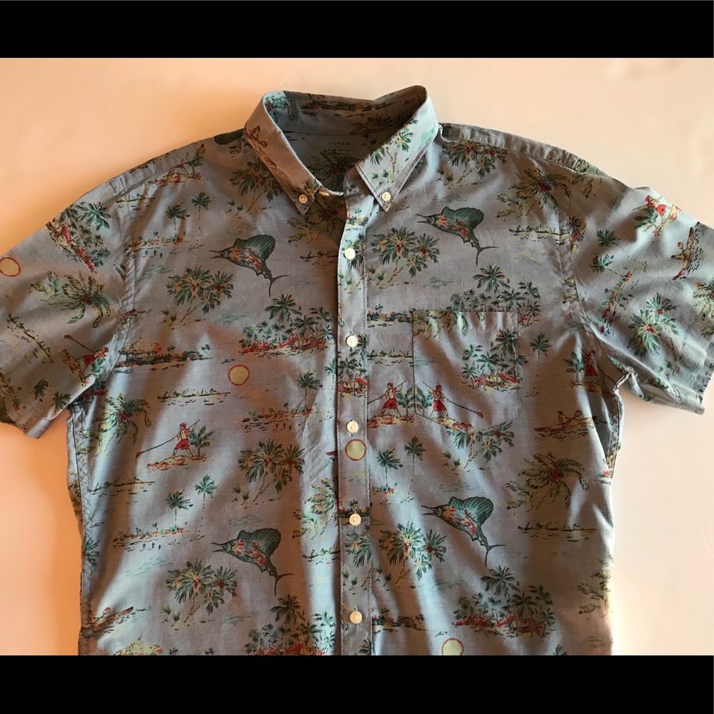 J Crew Men's Shortsleeve Print Chambray Sz. L
