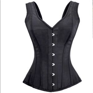 Black Satin Steel Boned Overbust Corset