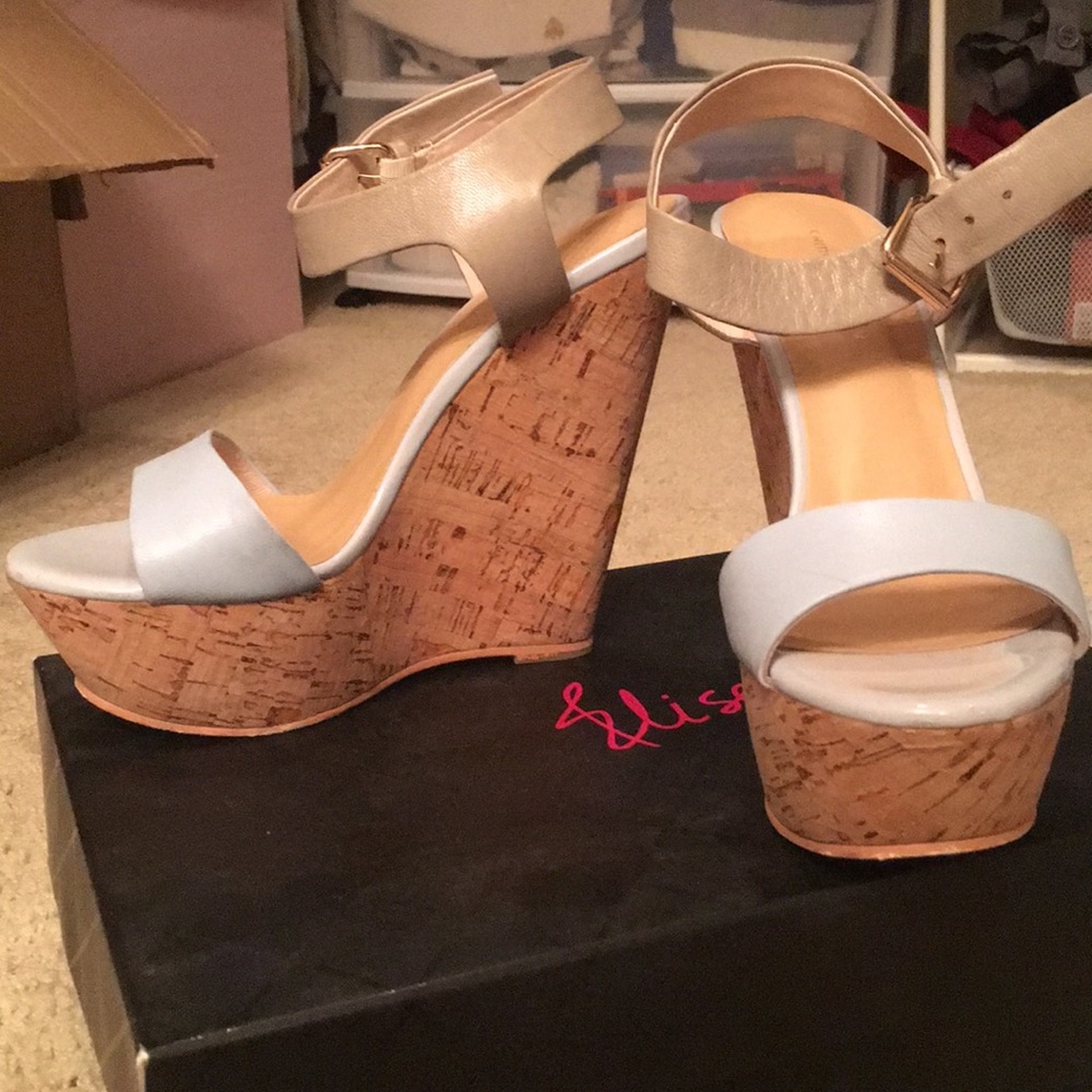 Leather light blue high heels