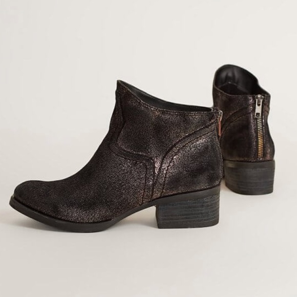 Metallic Bronze Gold Distressed Ankle Boots - Picture 2 of 5