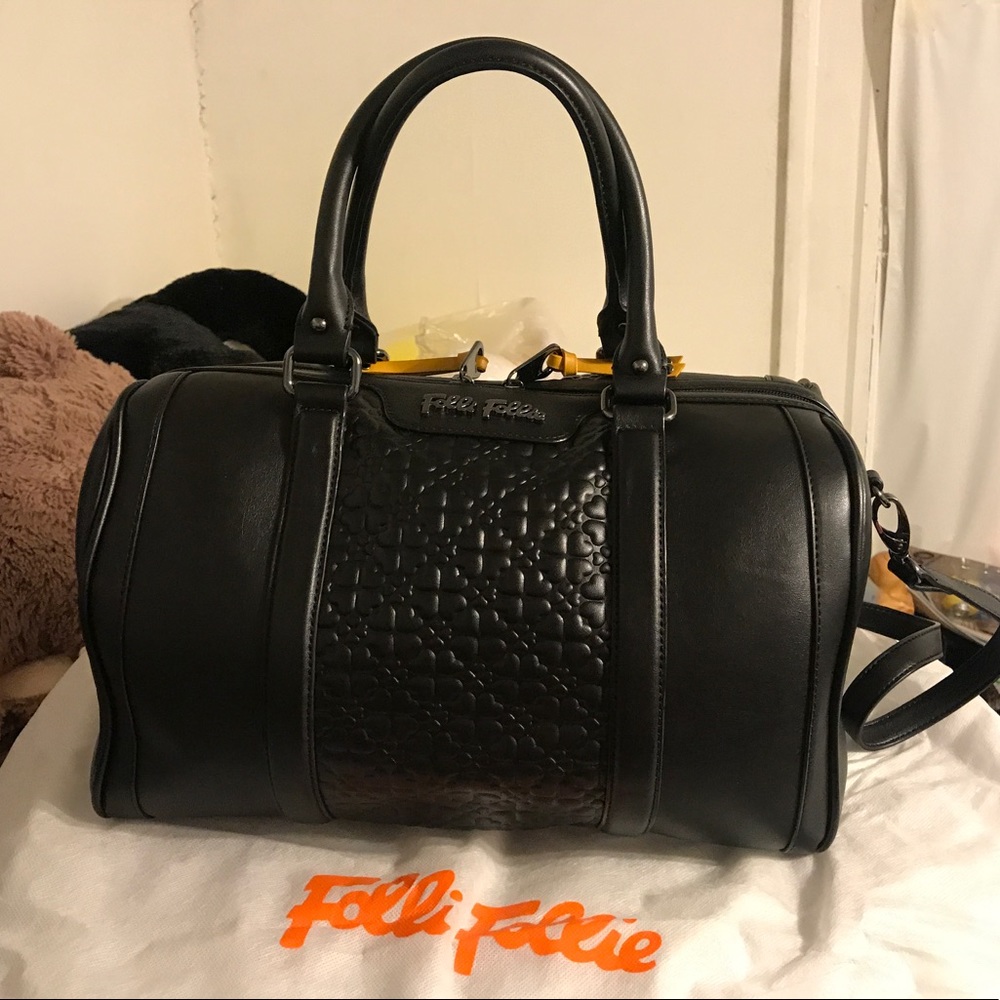 Folli Follie Black Leather Large Satchel