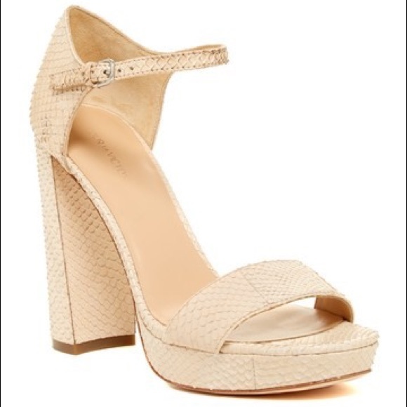 Ivory Chunky Heel Snake Skin Platform Sandal - Picture 5 of 7