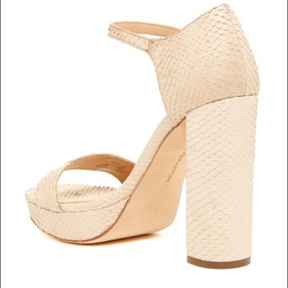 Ivory Chunky Heel Snake Skin Platform Sandal - Picture 6 of 7