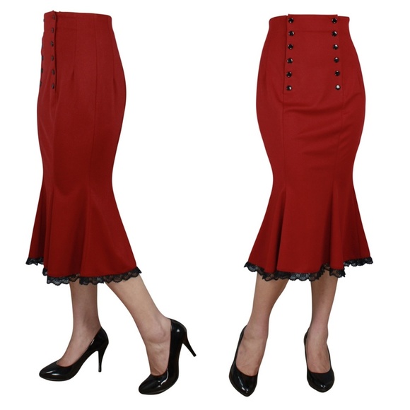 Pin Up High Waist Fishtail Pencil Skirt - Picture 2 of 5