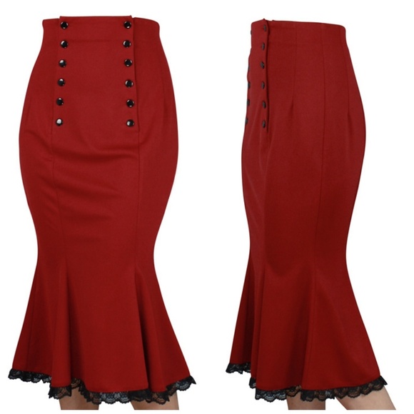 Pin Up High Waist Fishtail Pencil Skirt - Picture 3 of 5