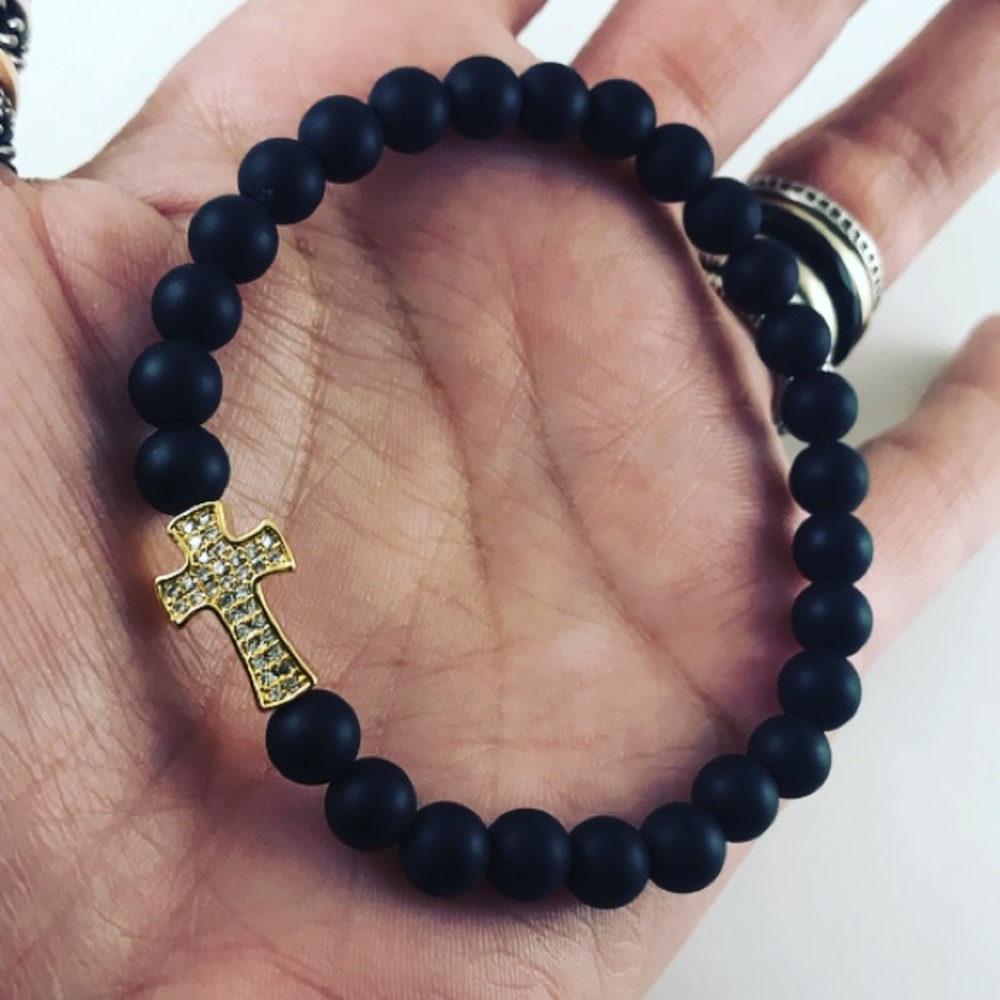 Men or women Yellow gold plated cz cross bracelet - Picture 5 of 9