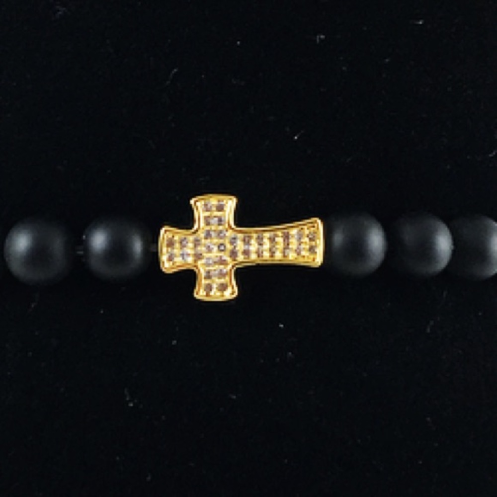 Men or women Yellow gold plated cz cross bracelet - Picture 3 of 9