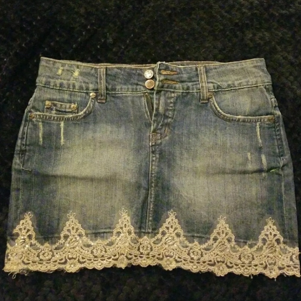 Golden Lace Jean Skirt