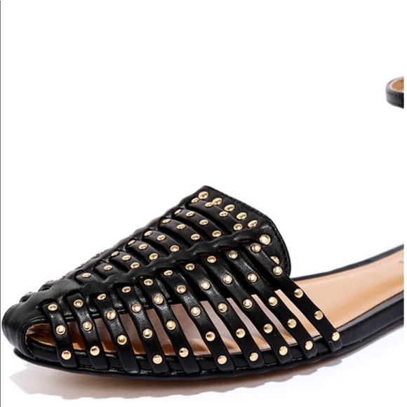 Black Woven Studded Flats - Picture 2 of 3