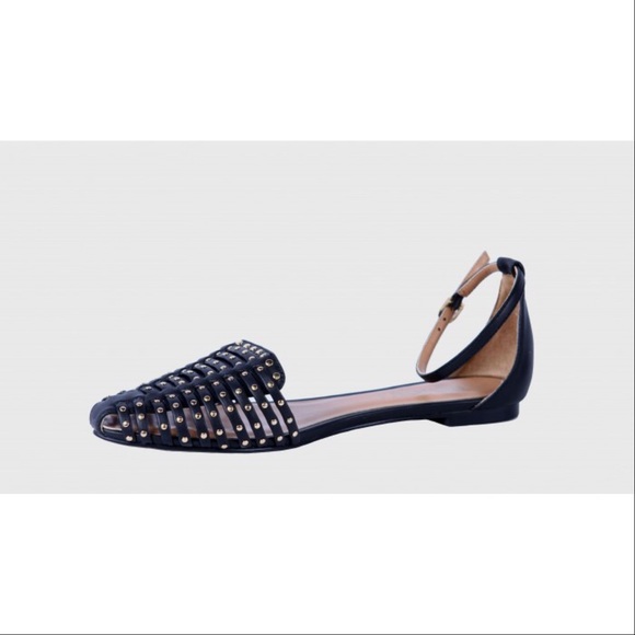 Black Woven Studded Flats - Picture 3 of 3