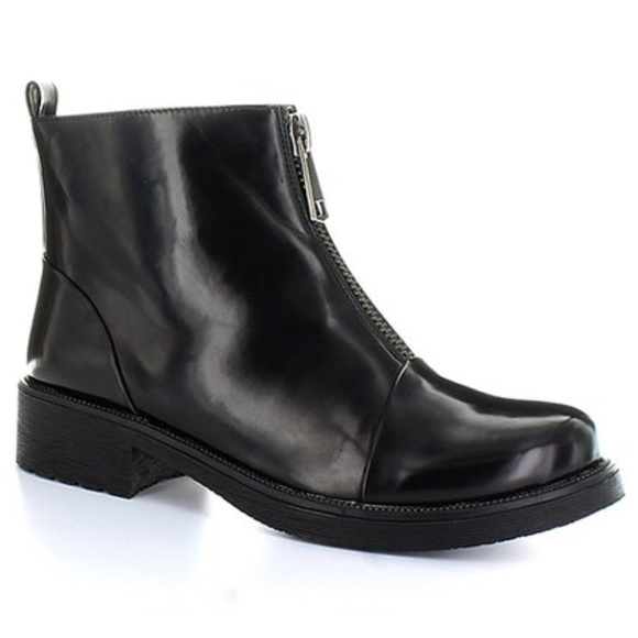 Black Patent Zipper Lug Boyfriend Creeper Boots - Picture 3 of 5