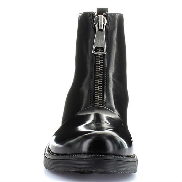 Black Patent Zipper Lug Boyfriend Creeper Boots - Picture 4 of 5