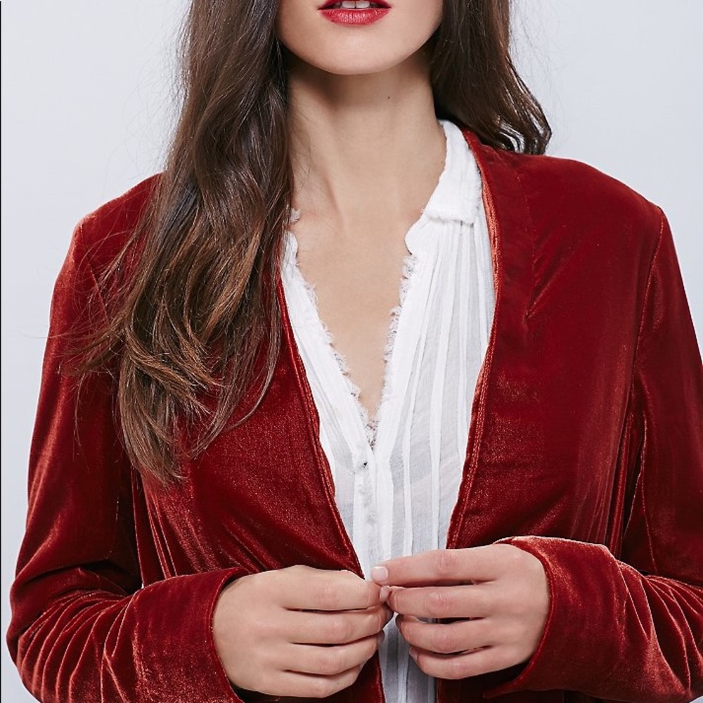 Swingy Velvet DUSTER Jacket Trench Coat Red - Picture 3 of 3