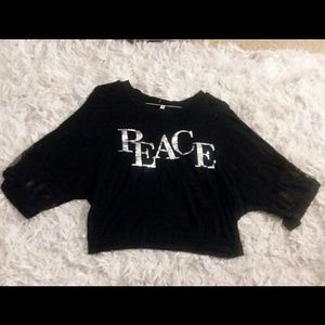 Labanga PEACE sequin Lace Black Shirt Top Sz M