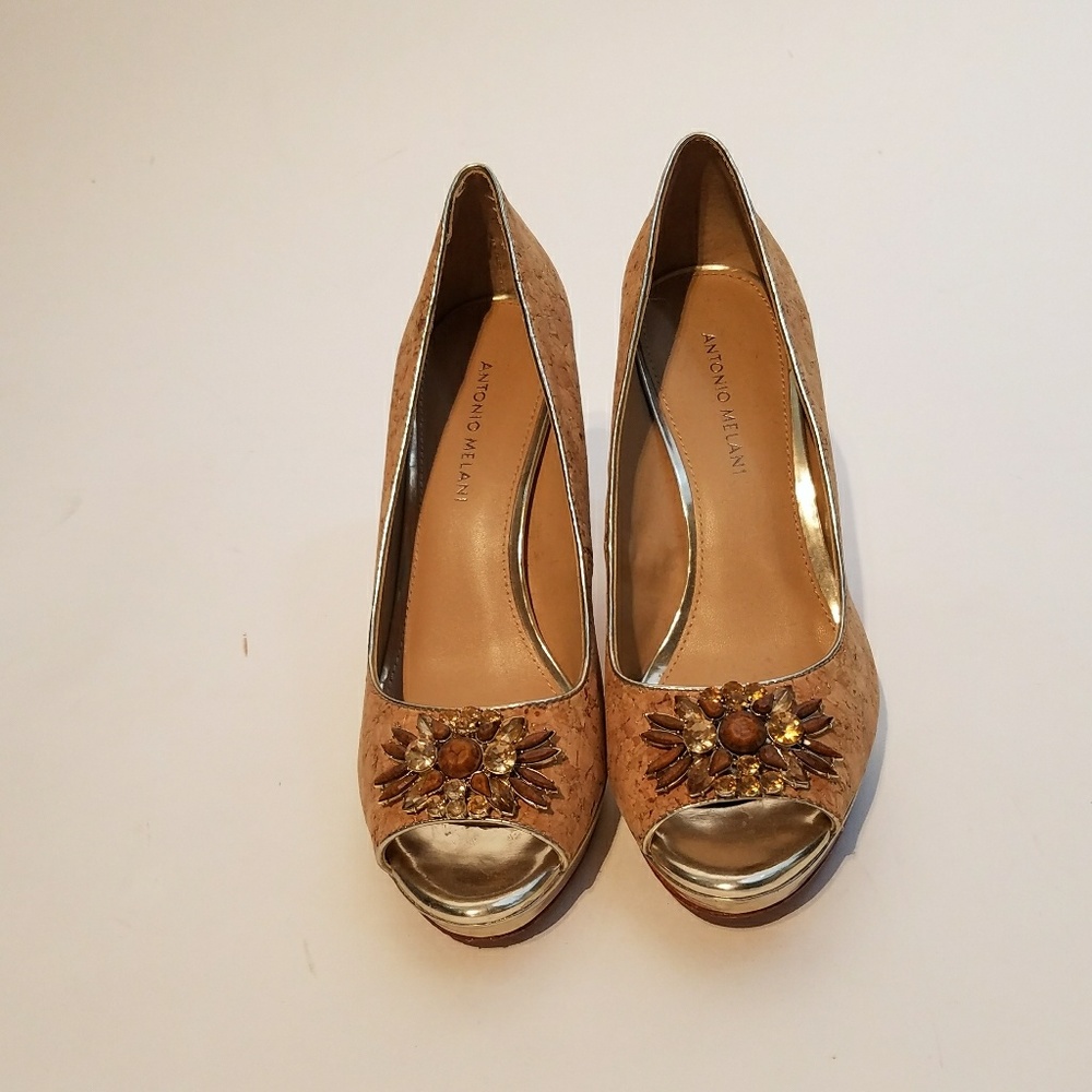 Cork Antonio Melani peep toe heels