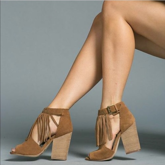 Tan Open Toe Bohemian Chic Studded Fringe Bootie - Picture 3 of 5