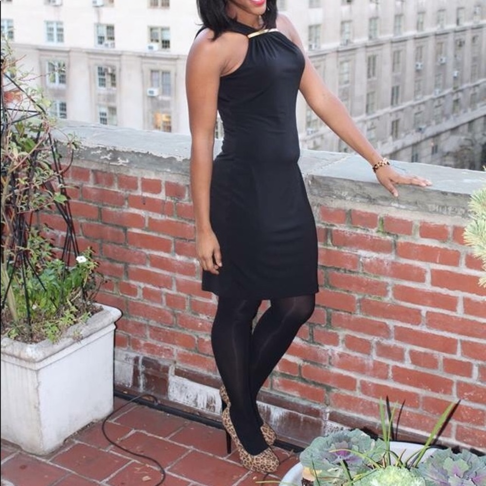 Calvin Klein Black dress with Gold bar