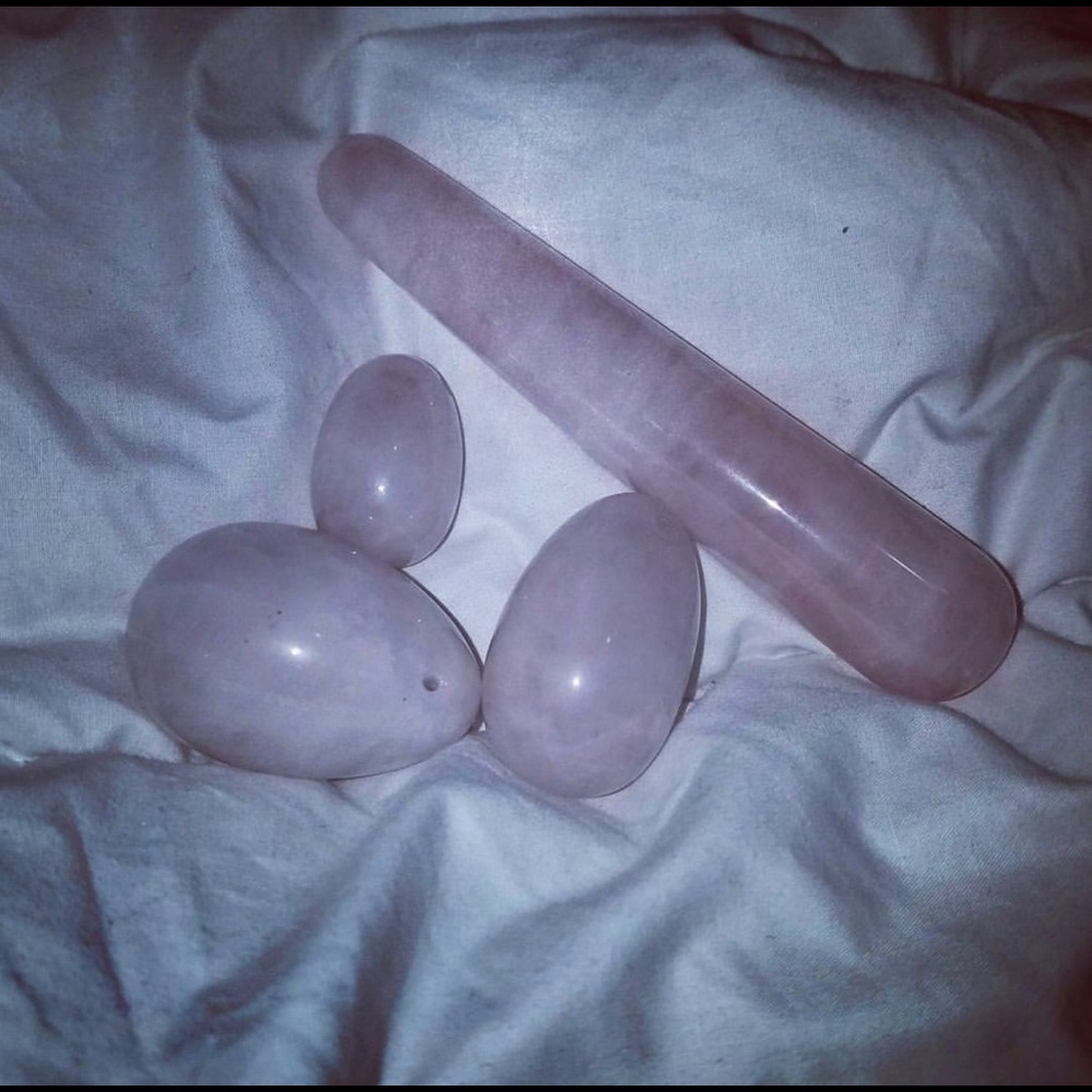 Rose Quartz yoni eggs and massage wand set