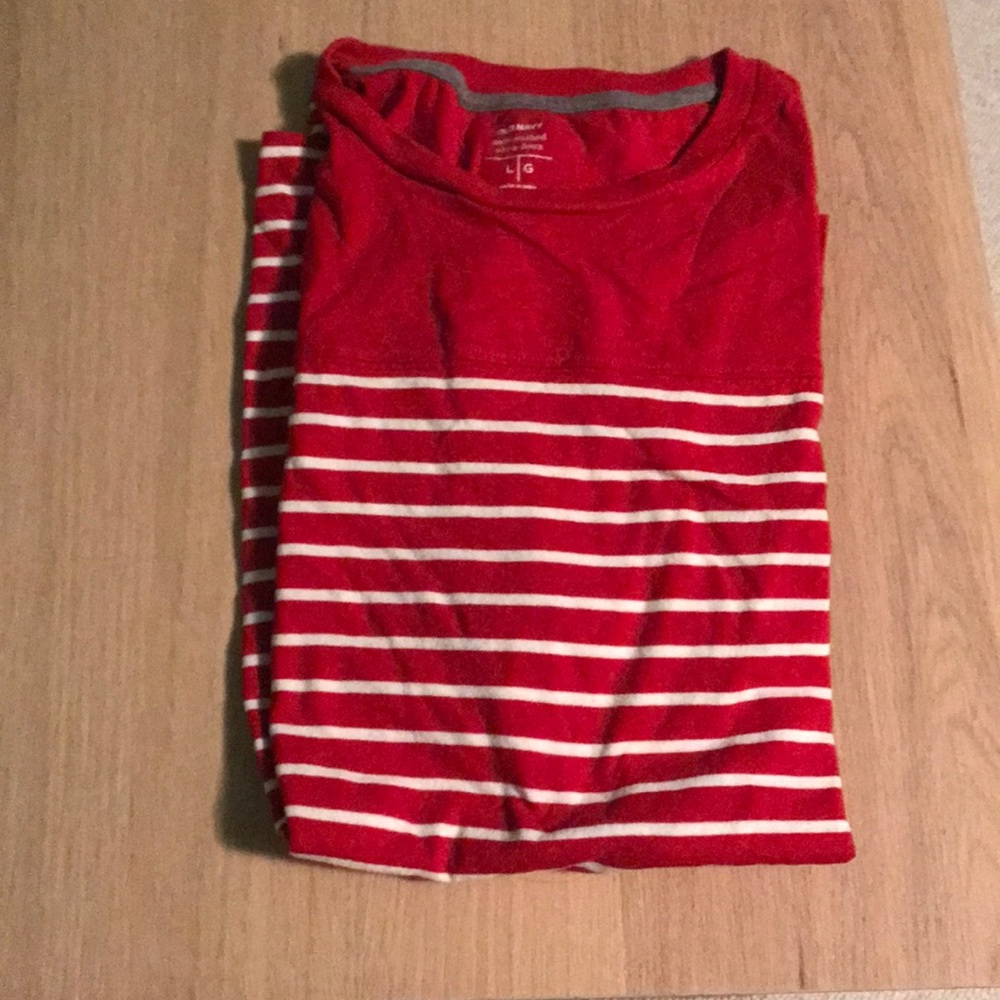 red and white striped t-shirt